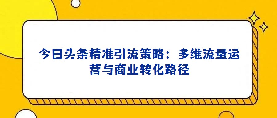 今日頭條精準(zhǔn)引流策略:多維流量運營與商業(yè)轉(zhuǎn)化路徑